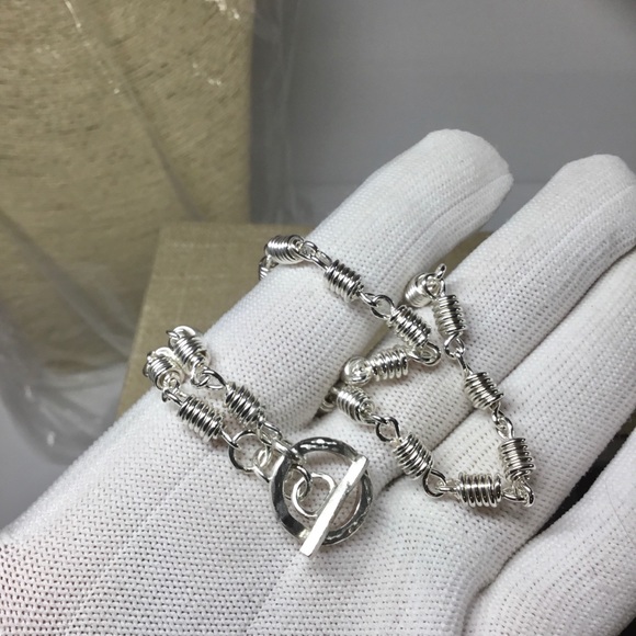 Silver Chain Necklace, Link Chain Toggle Choker - Picture 2 of 8